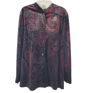 Vintage Leslie Fay Paisley Velvet Blouse Top Sz 14 Gothic Boho Cottagecore